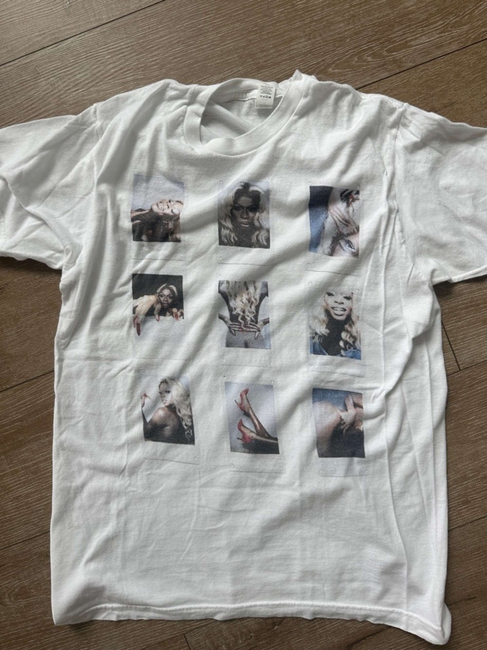 White Graphic Crewneck T-Shirt - Photo Collage Print